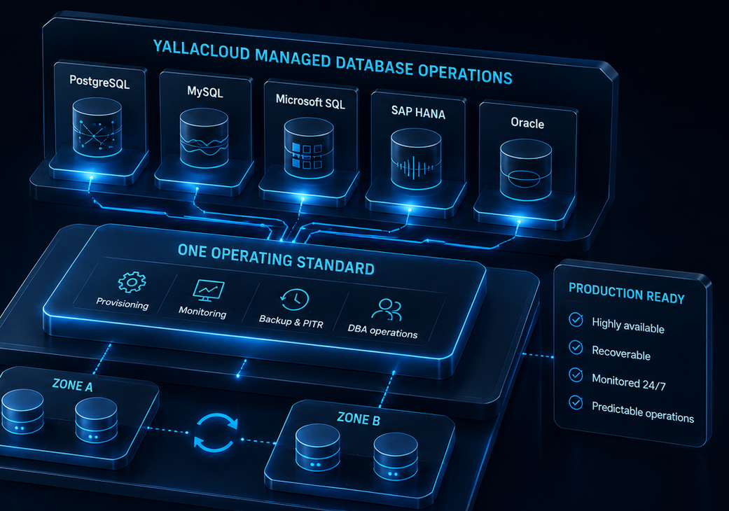 PostgreSQL, MySQL, Microsoft SQL, SAP HANA and Oracle on one managed operating standard