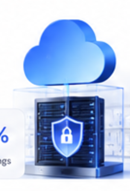 3D illustration of a secured cloud server